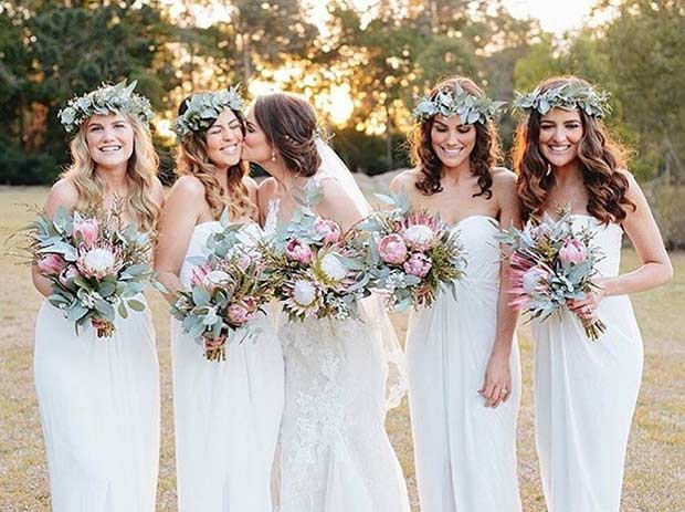 Romantic White Long Bridesmaid Dresses