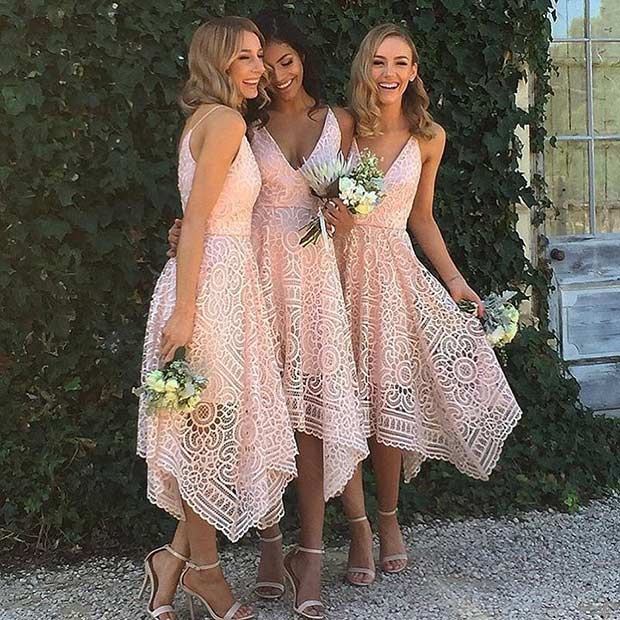 Blush Lace Summer Dresses for Bridesmaids