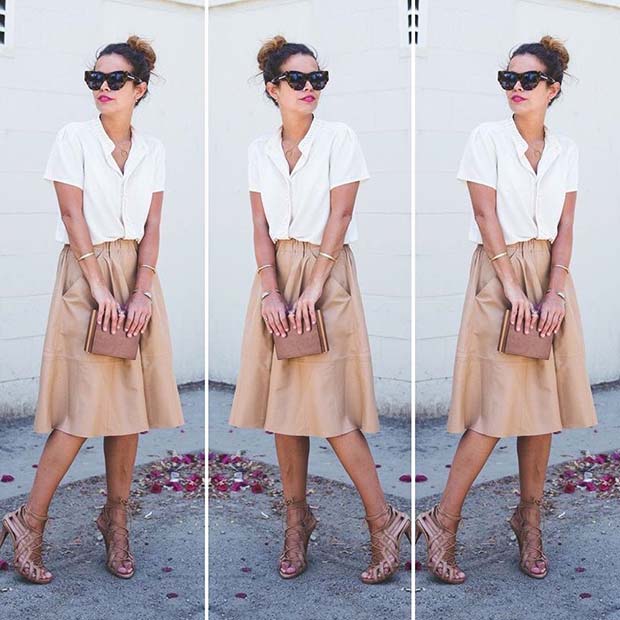White Shirt and Midi Skirt Outfit