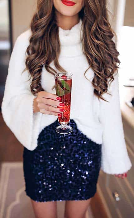 White Sweater and Sequin Skirt