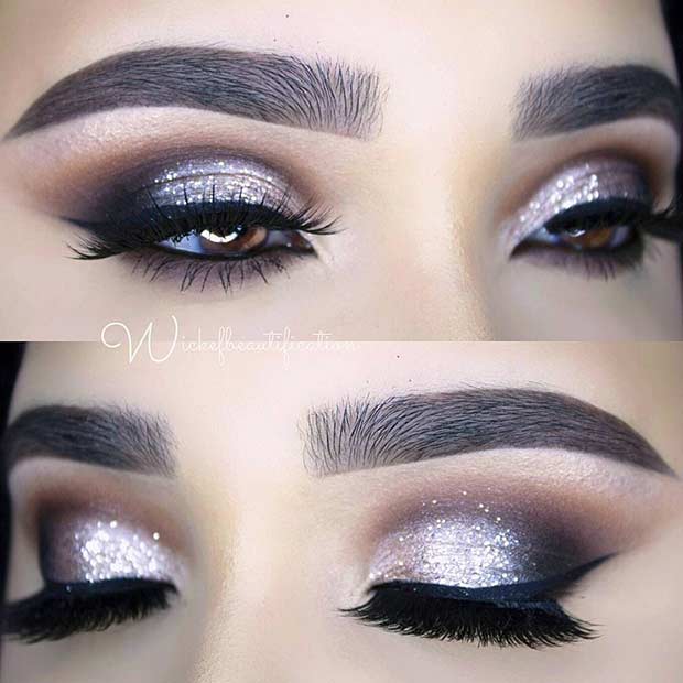 Smokey Glitter Eye Makeup Look for New Years Eve