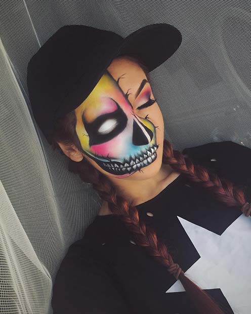 Colorful Half Skeleton Makeup for Unique Halloween Makeup Ideas to Try