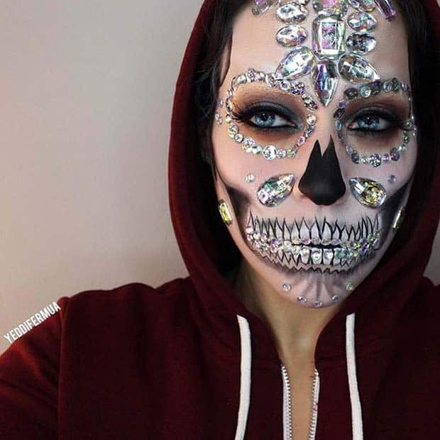 Scary Skull with Sparkle for Creepy Halloween Makeup Ideas