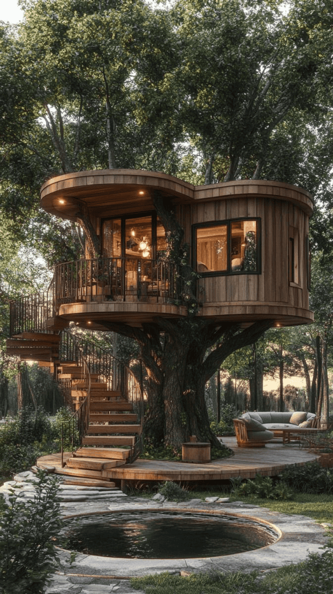 A Circular Treehouse With Panoramic Forest Views