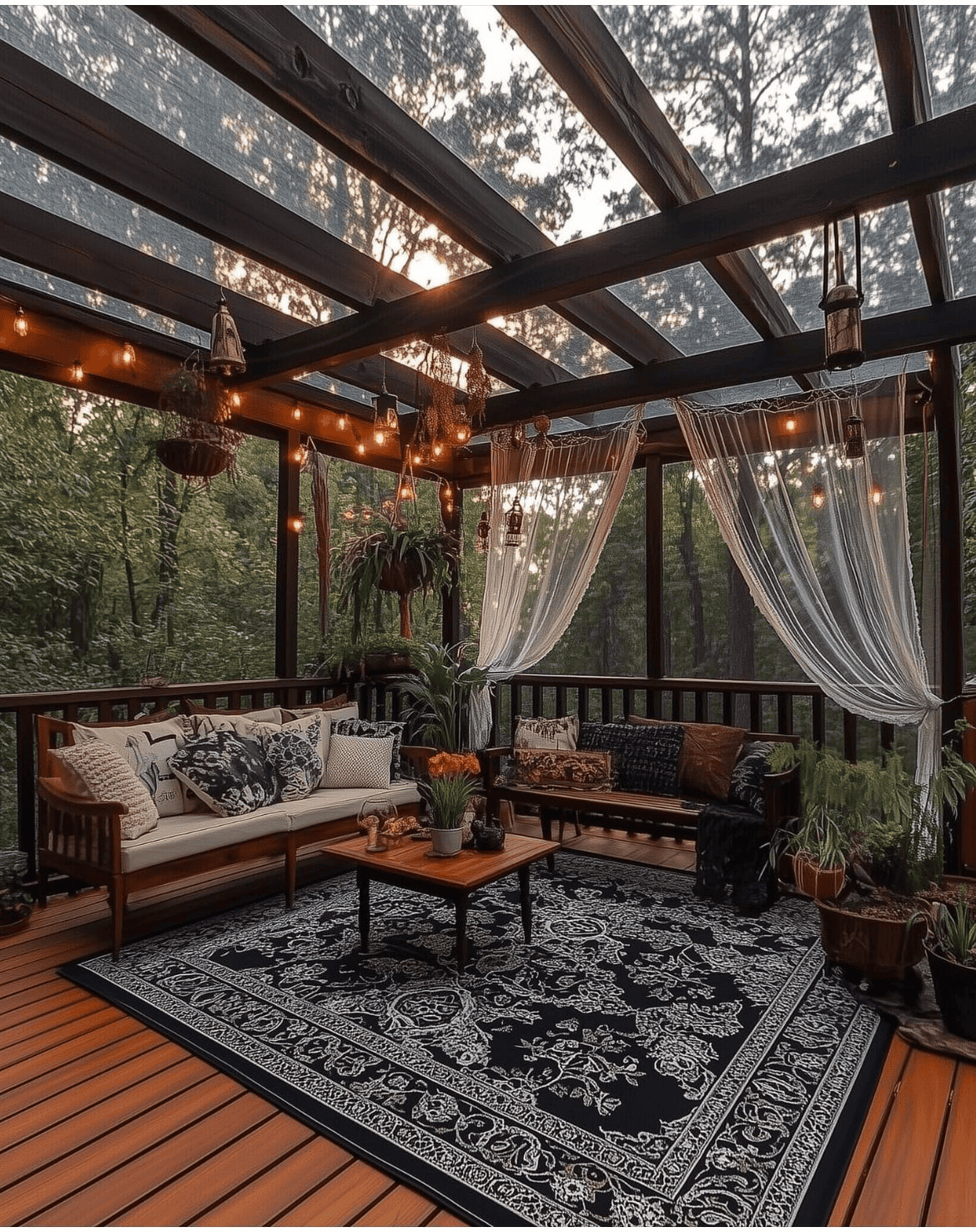 Add Patio Rugs and Curtains for Comfort