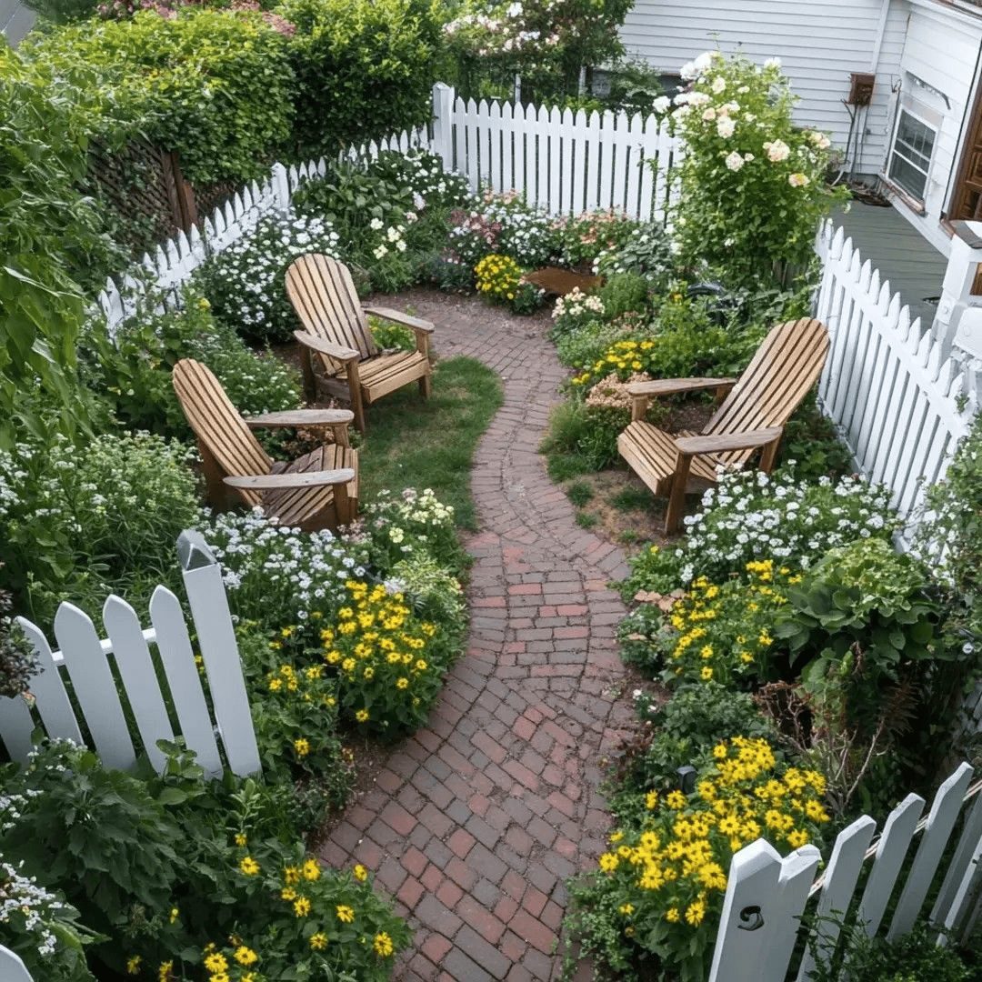 Brick Pathway and Lounge Chairs Invite Outdoor Relaxation