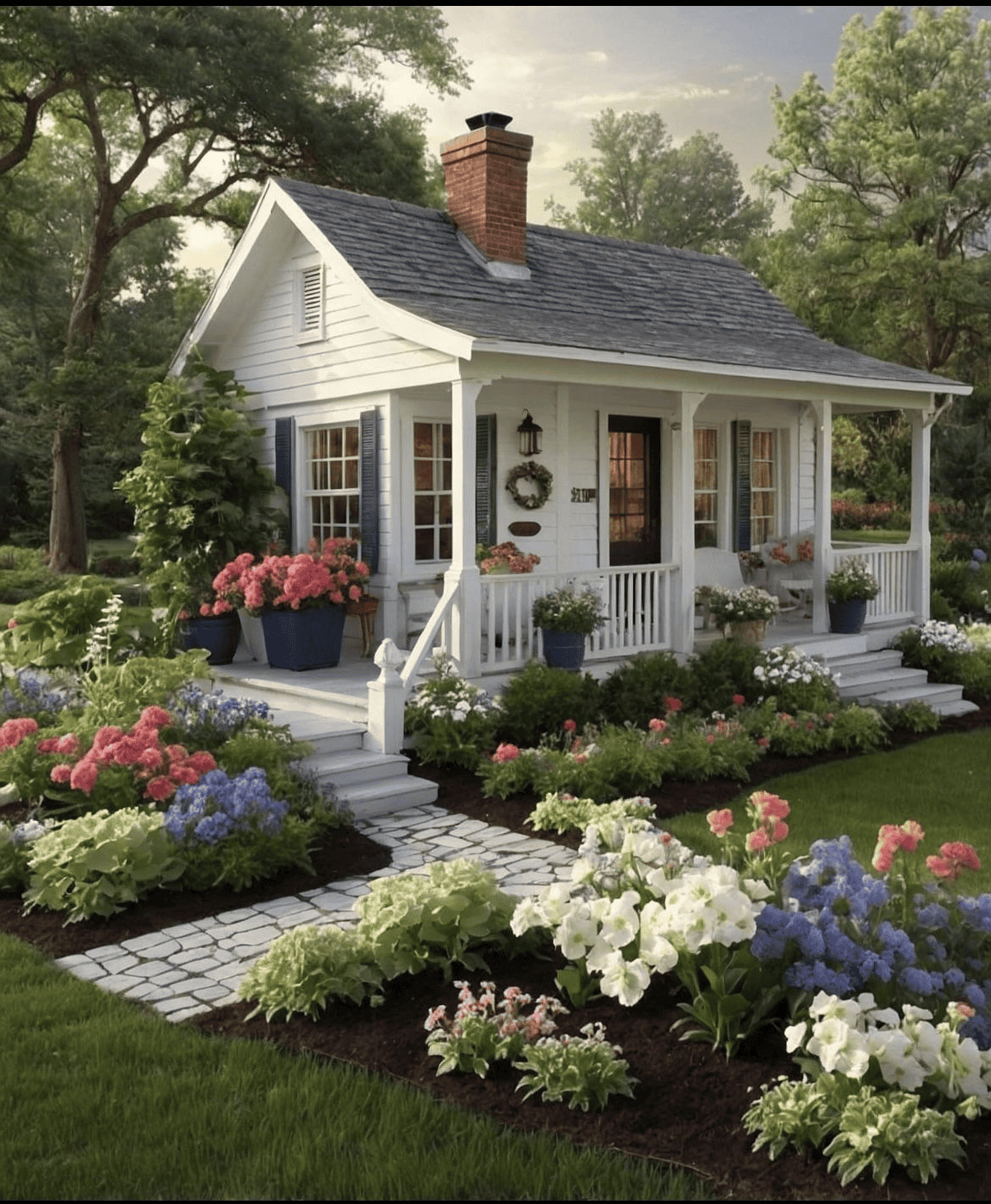 Brighten the Cottage Exterior with Flowers and Greenery