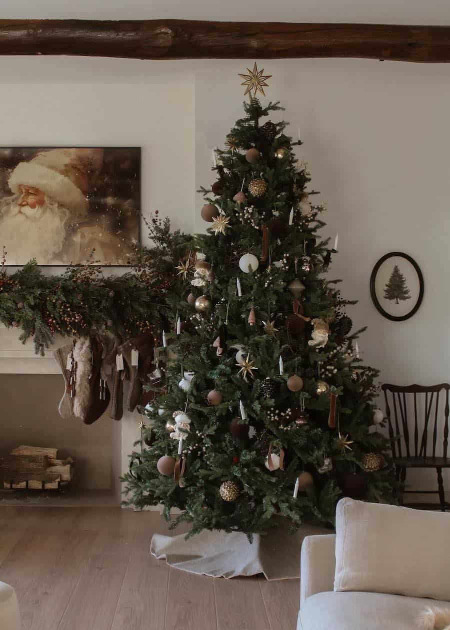 a christmas tree with vintage decor
