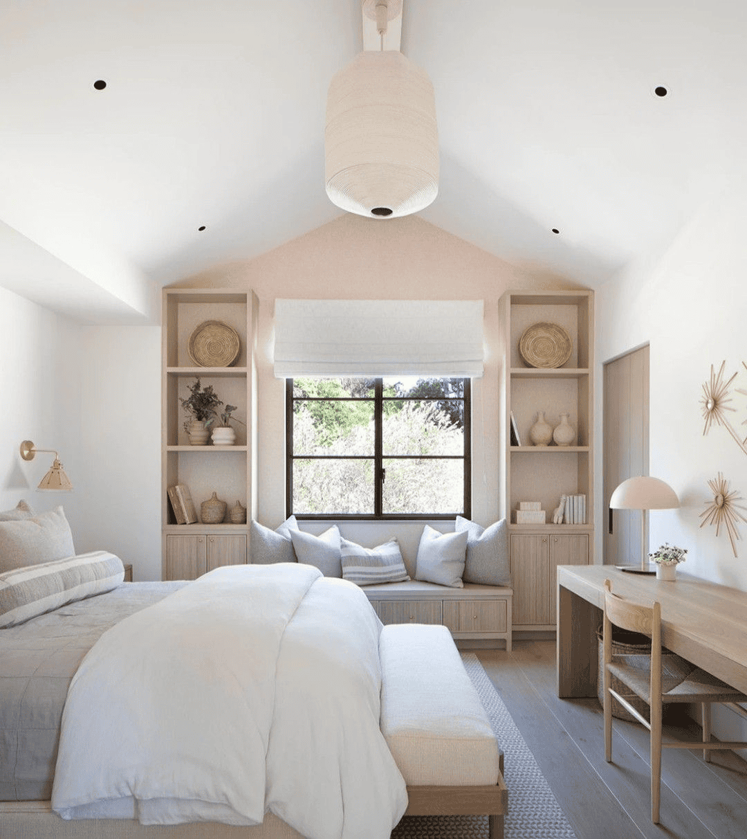 Create a Bright Attic Bedroom Office with Built-In Shelves