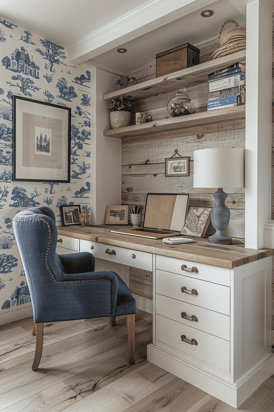 Create a Cozy Rustic Bedroom Office with Vintage Wallpaper