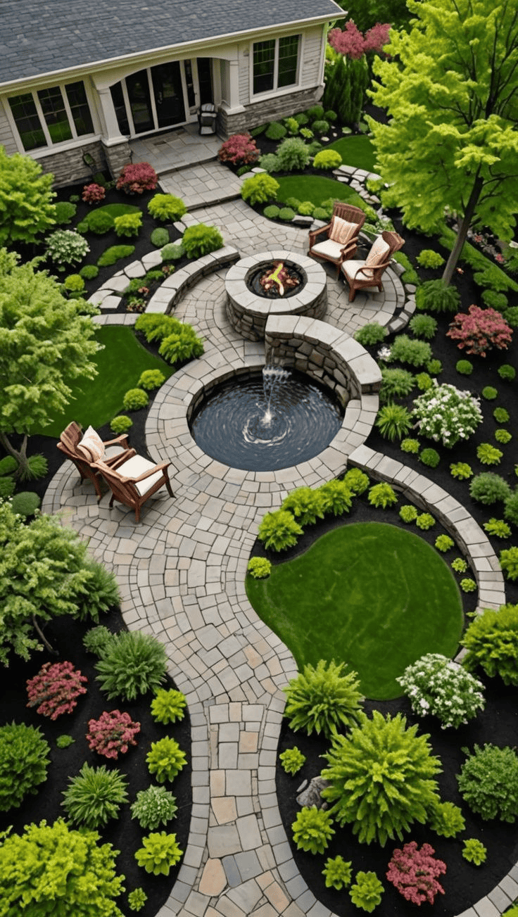 Fire Pit and Water Feature Entertainment Space
