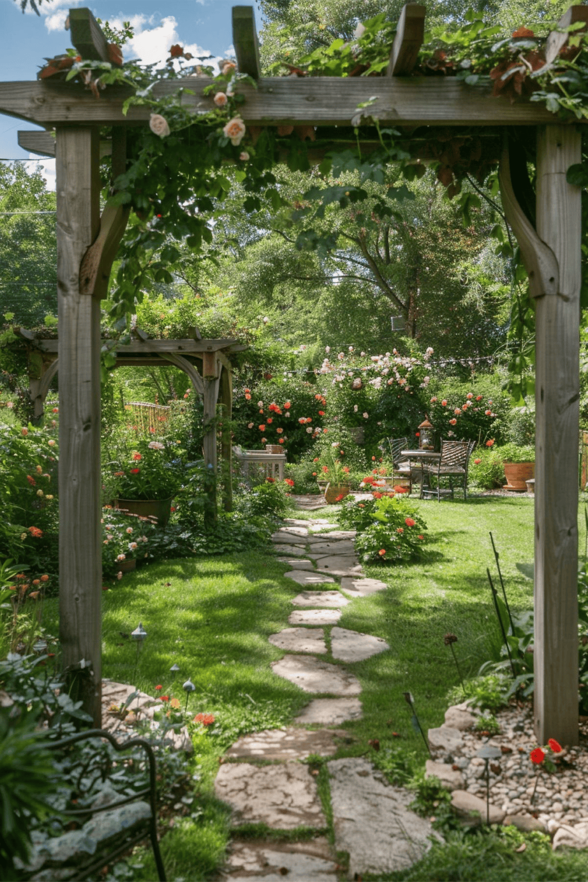 Floral Archway Creates a Charming Garden Pathway