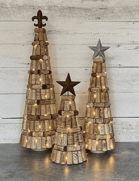 Glowing Wine Cork Christmas Tree with Golden Thread