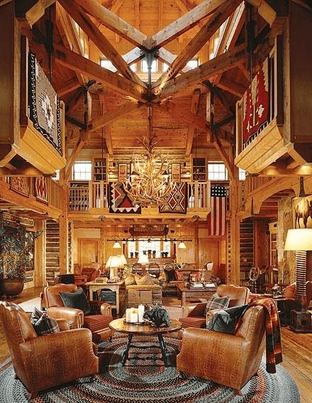 Grand Living Room with High Ceilings and Chandelier