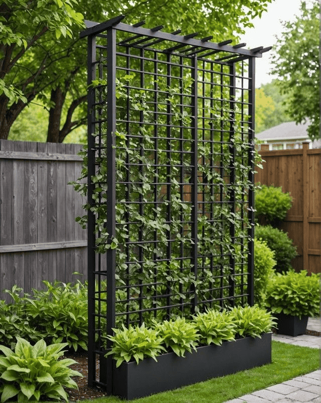 Iron Trellises and Greenery Add Artistic Garden Flair