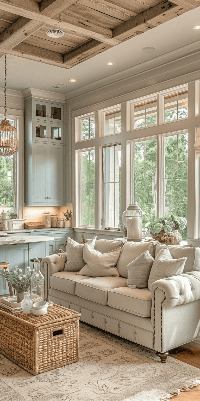 Large Windows And Blue Cabinets Add Freshness