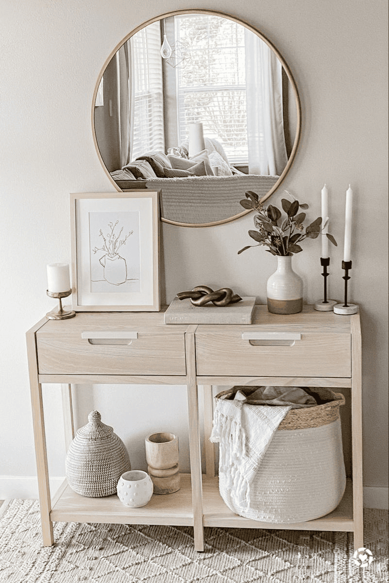 Light Wooden Table Creates a Warm Modern Entryway