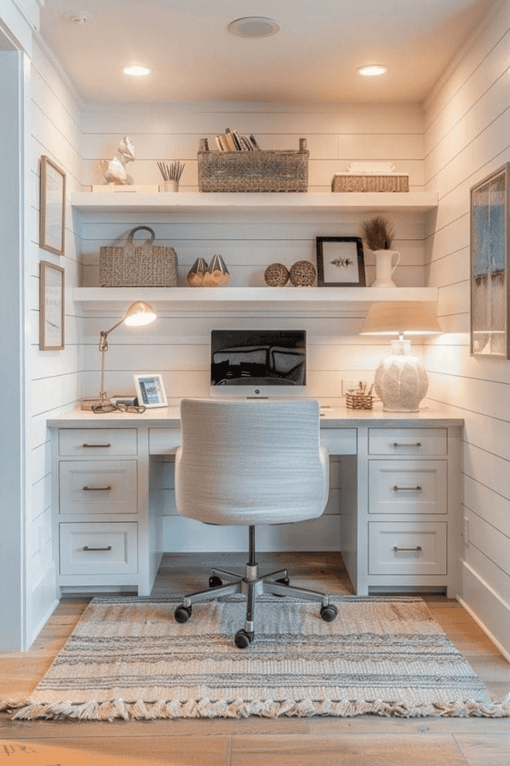 Organize a Bedroom Workstation with Open Shelves and Storage