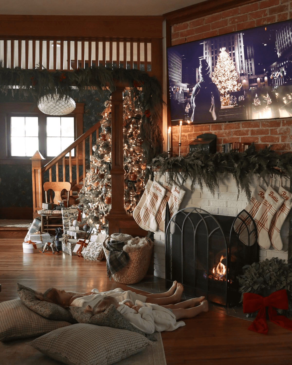 Pair a Lit Fireplace With Festive Lights