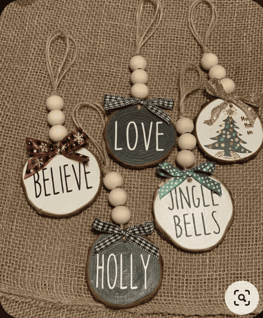 Personalized Wooden Slice Ornaments with Holiday Words