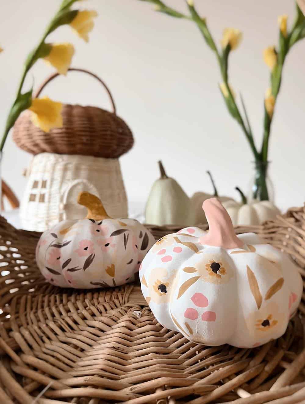 Pink Accents on Painted Pumpkins