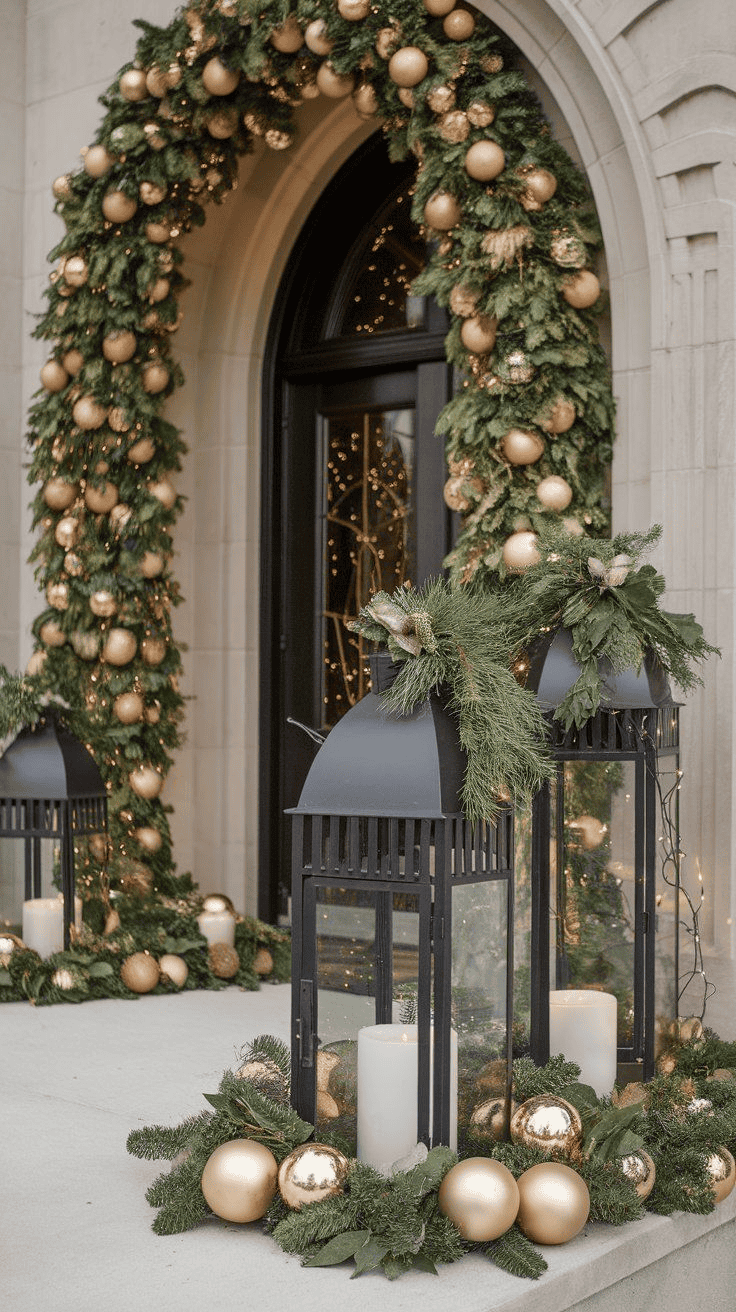 Porch Wreaths and Lights Create a Welcoming Entrance