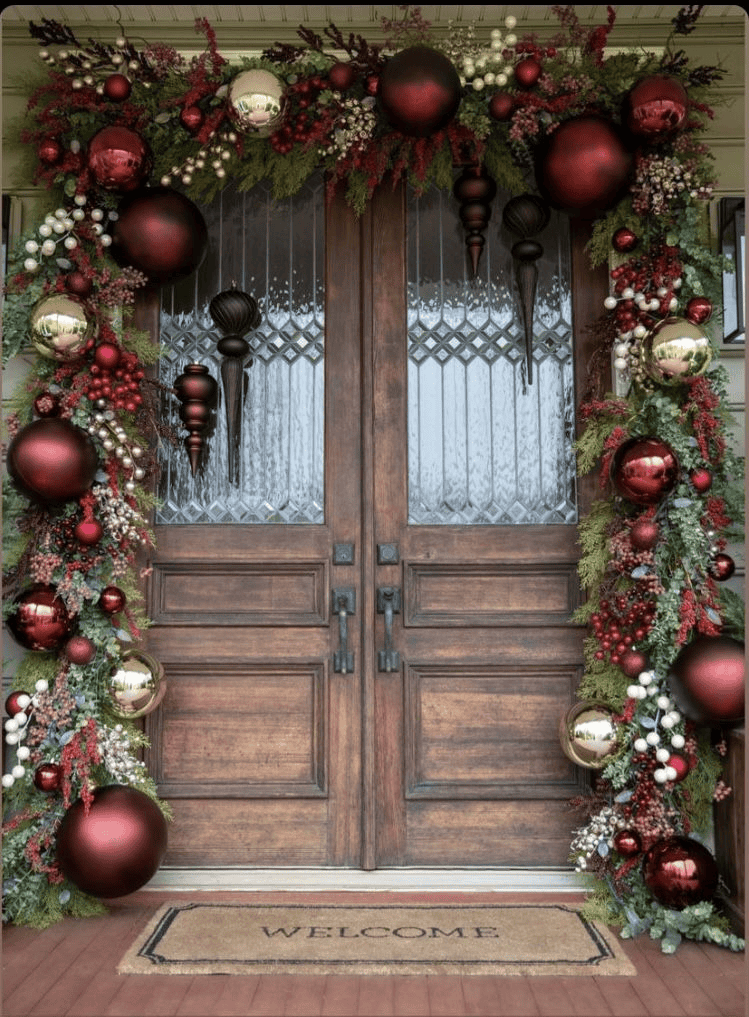 Red and Gold Baubles Brighten the Door Frame