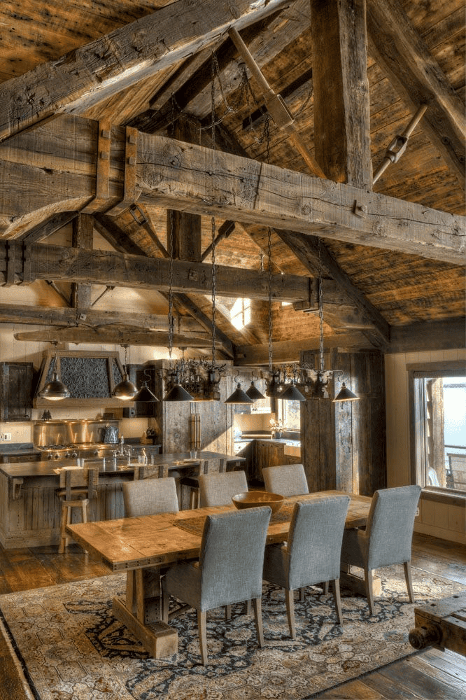 Relaxing Kitchen With High Ceilings And Wood