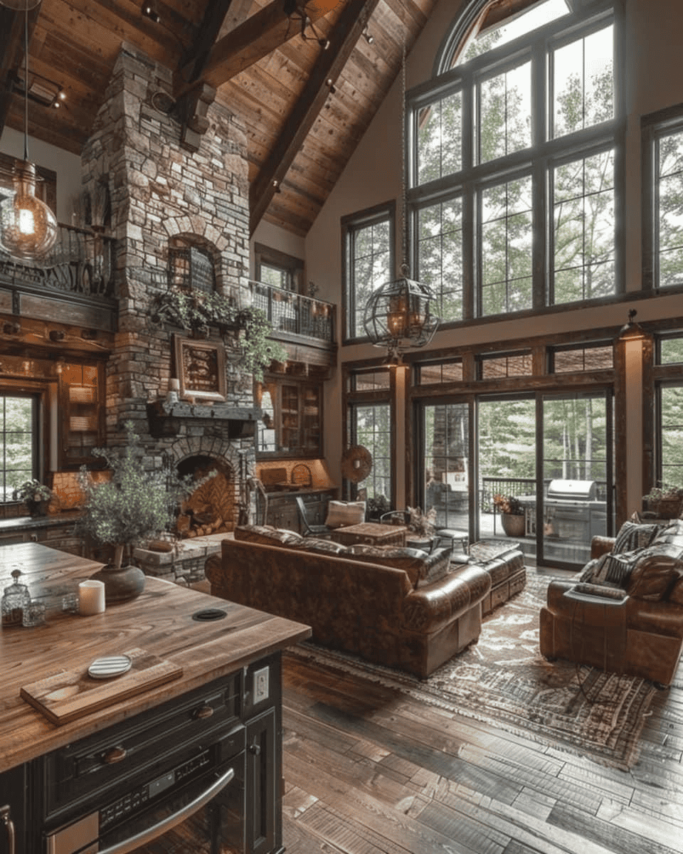 Rustic Living Room with Fireplace and Natural Light