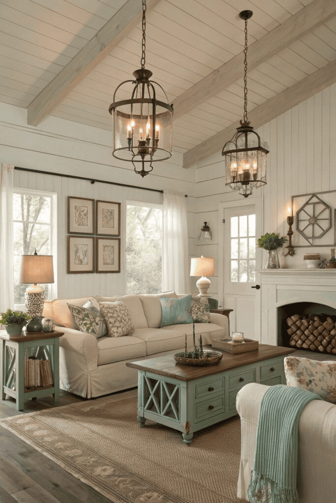 Soft Sofas And Chandeliers Create Country Warmth