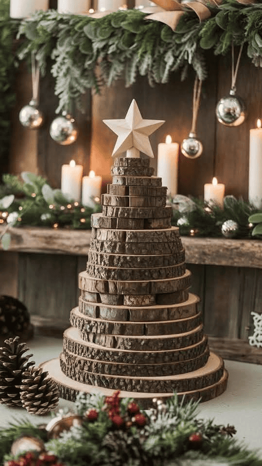 Stacked Wood Slice Christmas Tree Ornament with Star
