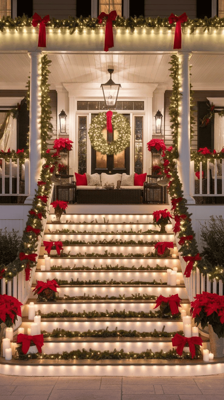 Staircase and Railing Lights Guide Guests to Christmas Cheer