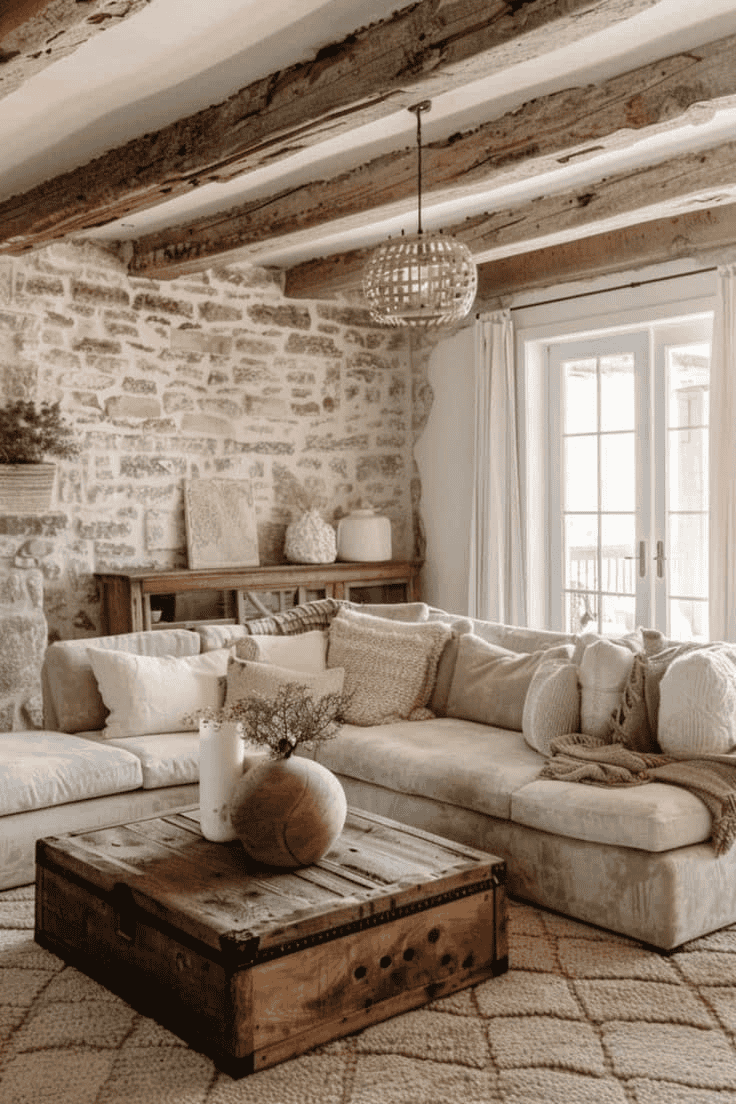 Stone Walls And Beams Create Rustic Country Charm