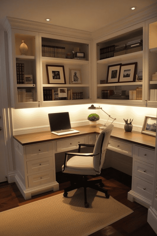 Use Built-In Bedroom Space for a Neat Workspace