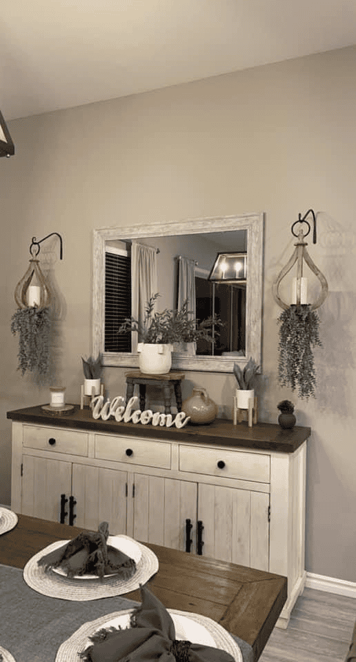 Welcome Sign and Warm Lighting Create Homey Comfort