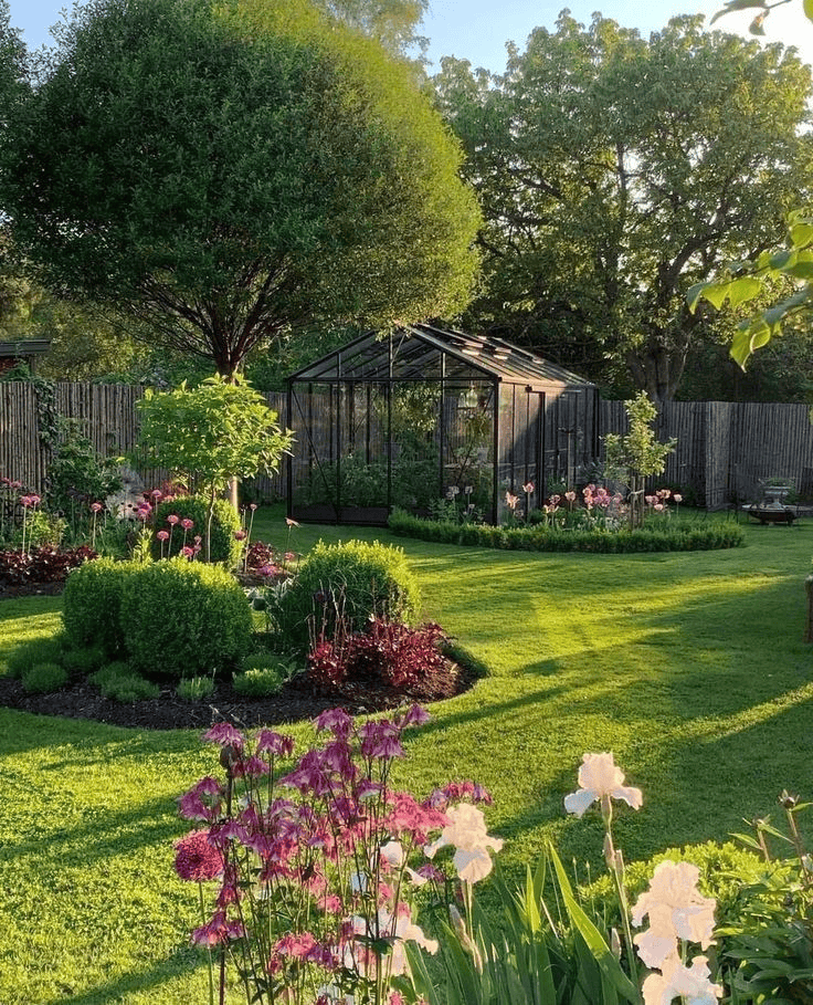 Well-Maintained Garden With Greenhouse for Gardening Enthusiasts