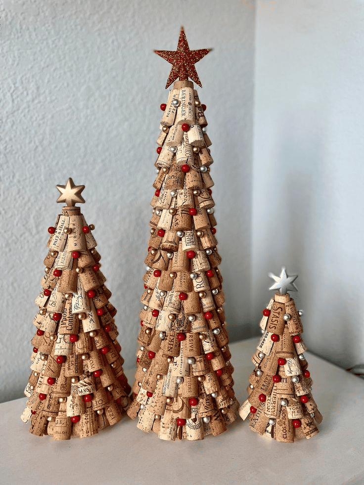 Wine Cork Christmas Tree with Beads and Lights