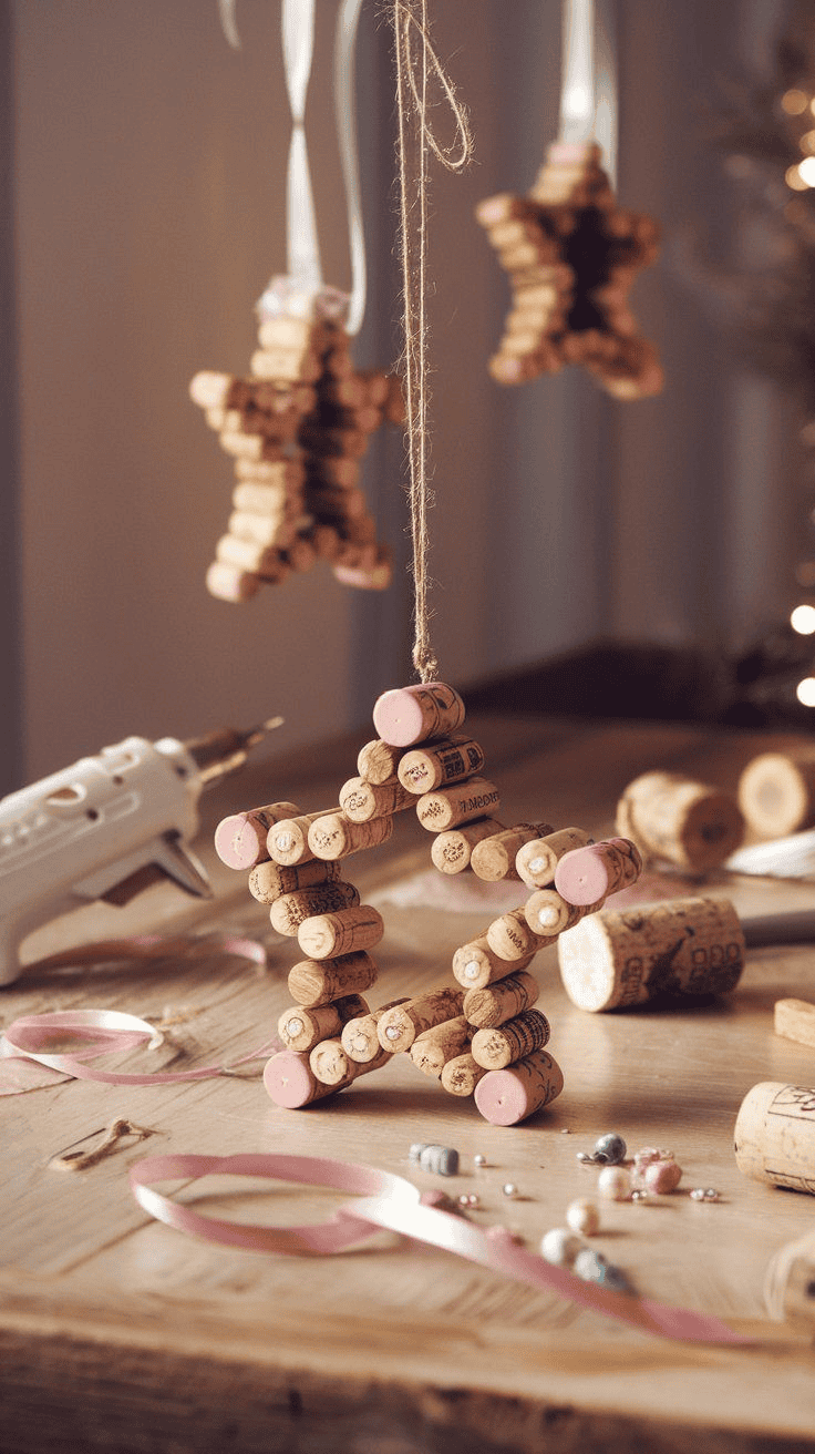Wine Cork Santa Ornament with Ribbon Hat and Scarf