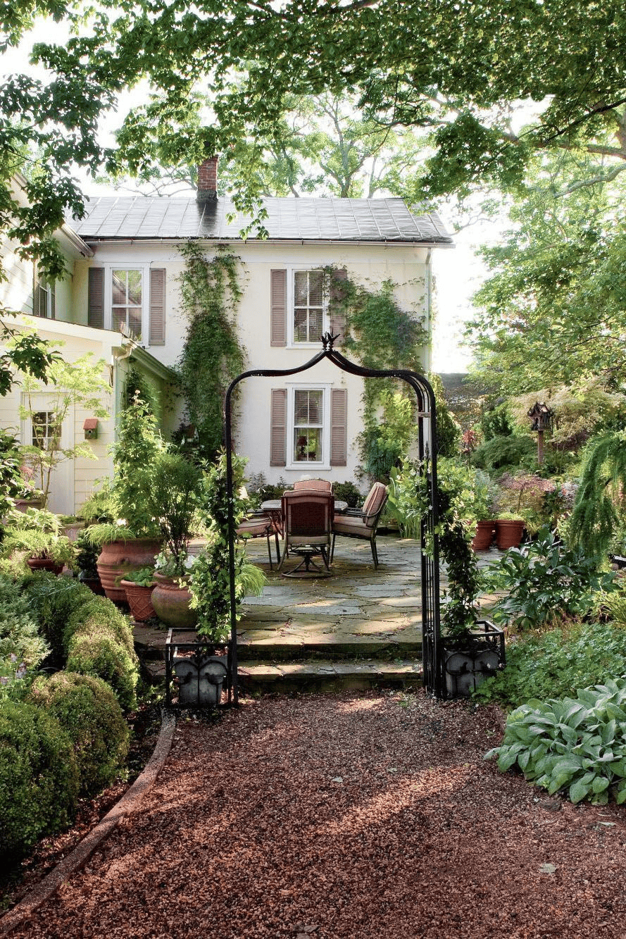 Wrought Iron Gate Creates a Private Garden Space